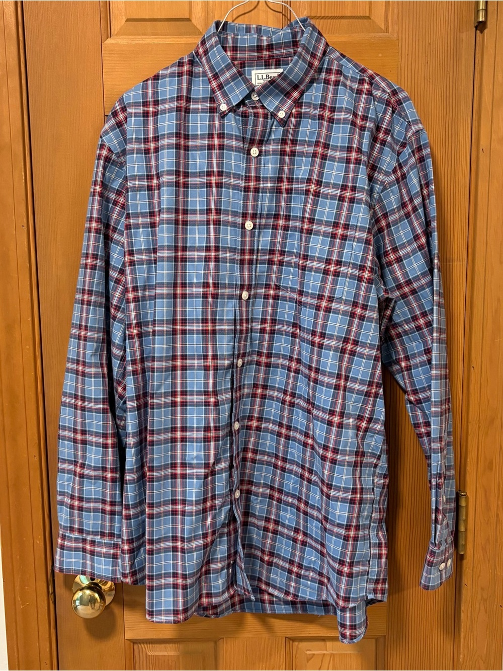 L.L. Bean Men’s Red, White, Blue Plaid Wrinkle Free Kennebunk Sport Shirt Size M